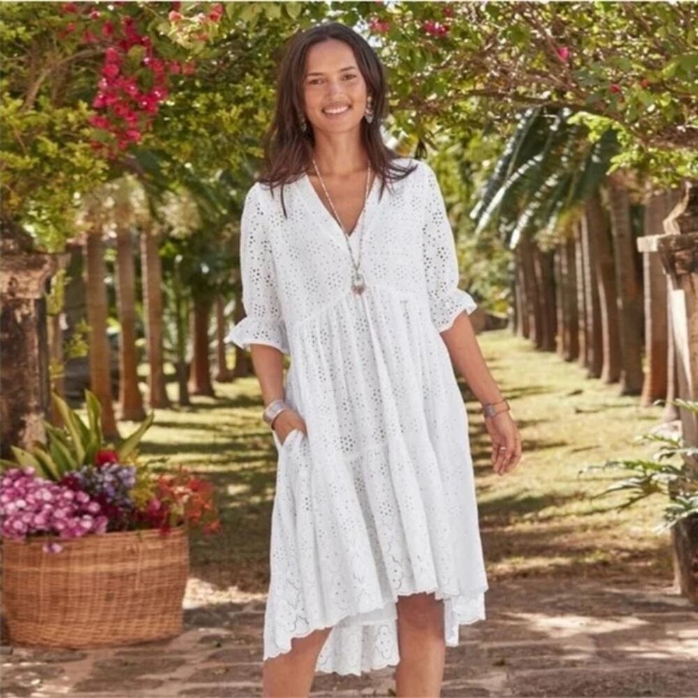 [Sundance] White Jasmine Eyelet Lace Tiered A-Line Mini Dress Sz Small Petite PS